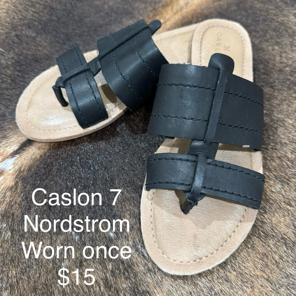 Caslon Black Leather Slide Sandals
